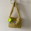 Bolso de hombro vintage plisado con diseño de nubes, bolso de algodón fresco y portátil para compras en la axila, bolso de compras con forma de corazón para chica coreana.