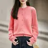 Cárdigan de punto de lana cepillada, suave y mullido, para mujer, cuello redondo, talla petite, color liso, corte holgado, adecuado para usar en capas.