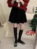 Saia midi plissada de cintura elástica, de alta qualidade, cor cinza escuro, versátil, linha A, para mulheres, outono precoce, cintura alta, modeladora, de malha