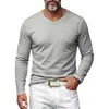 2026 Camiseta Masculina de Malha Costurada com Gola V de Manga Longa Tamanho Europeu Slim Fit Elástica Multicor Camisa Base