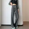 [9 Colores] Pantalones deportivos para mujer con cintura elástica y cordón, color liso, pierna recta, estilo banana, pantalones casuales, pantalones de pierna ancha, adecuados para primavera y otoño