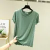 Camiseta de algodón tipo Bit de manga corta con volantes y cuello redondo, estilo nuevo primavera y verano, top casual de casa holgado de talla grande, color liso otoño