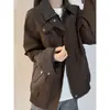 Nueva colección de invierno: Chaqueta de cuero para mujer con forro de piel sintética, cálida y forrada de polar, con cuello alto, bolsillos grandes y un diseño casual y engrosado.