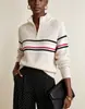 Suéter de punto a rayas de media cremallera para mujer, nuevo para otoño e invierno, de Amazon transfronterizo, abrigo de mujer suelto y versátil de cuello alto