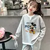 Novo Estilo Meninas Cor de Bebê Patchwork Color Block Manga Longa Roupa Íntima Desenho Animado Crianças Médias e Grandes Primavera e Outono Gola Redonda Falsa Duas Peças Camiseta Base