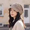 Gorro de punto estilo japonés para mujer, adecuado para otoño e invierno, cómodo de llevar para cabezas grandes, gorro de maternidad postparto, turbante de moda