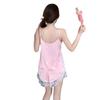 Pijama Sexy, Pijama de Verão Feminino, Pijama de Seda Gelada, Conjunto de Duas Peças com Camisola de Seda Gelada Carimbada em Prata 26 com Bojos