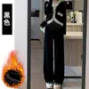Calça de Maternidade para Primavera e Outono, Forrada com Lã e Espessa, Calça de Pernas Largas para Uso ao Ar Livre, Tamanho Grande, Adequada para Mulheres Baixas, com Suporte para a Barriga que Não Aperta o Estômago, Calça Longa Casual