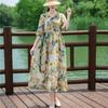 Vestido de Verano 2025 para Mujer de Mediana Edad, Literario, Retro, de Algodón y Lino Estampado, con Cinturón de Cordón, Largo hasta la Rodilla