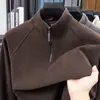 Camisa base de veludo alemão dupla face masculina com zíper parcial de inverno quente gola alta manga longa T-shirt casual versátil moletom top masculino