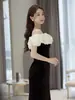 Vestido de Noite Preto Francês, Um Ombro, Alto Padrão, Justo, Celebridade, Cerimônia Adulta, Vestido Longo Cauda de Peixe para Mulheres