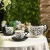 Taza y Platillo de Cerámica con Diseño Floral Retro y de Enredaderas, Taza y Platillo de Cerámica de Lujo Ligero para el Té de la Tarde, Juego de Café de Cerámica para el Hogar
