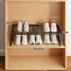 El estante escalonado del zapatero es extensible y ahorra espacio, con un soporte para zapatos de doble capa y una partición de almacenamiento para la organización de zapatos.