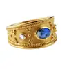 Anillo de aleación antigua Chengge retro francés de lujo ligero con incrustaciones de piedra azul y blanca en stock al por mayor