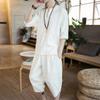 Traje de estilo chino 2022, nuevo traje de algodón y lino con mangas cortas para hombre, pantalones capri con botones, traje informal de color sólido a la moda.