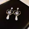 Novidade Argola Prata Coração Vazado Zircônia Gota d'água Pérola Brincos Moda Luxo Leve Nicho Brincos Distintivos Versátil