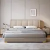 Cama de couro estilo creme moderna minimalista de luxo para quarto principal com armazenamento nova cama de casal macia estofada estilo tecla de piano cama de casamento