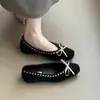 Nuevos zapatos sin cordones estilo vintage con lazo para aumentar la altura de Lan Gui para ir al trabajo, nuevos zapatos tejidos poco profundos para mujer de primavera y otoño