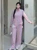 Traje deportivo casual para mujer talla grande, nuevo estilo otoño 2026, chal con cuello mao pequeño, conjunto simple de dos piezas 315316