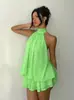 Vestido Curto de Chiffon com Gola Halter Estilo Europeu e Americano para Mulheres, Vestido Curto de Verão Sexy com Cintura Alta em Linha A para Férias na Praia