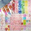 24 Cajas Dopamina Color Arcoíris Joyería para Uñas de Arte de Dibujos Animados Multicolor Blanco Combinación Accesorios DIY Material Hecho a Mano Caja