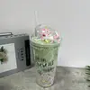 Vaso de Hielo con Popote de Plástico Vaso de Agua de Plástico con Letra de Unicornio Vaso de Doble Capa Vaso de Hielo Triturado con Lentejuelas Transfronterizo Nuevo Alto Valor de Color