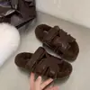 Pantuflas de moda para mujer con plataforma y punta abierta, pantuflas casuales de lana de cordero para otoño e invierno, estilo de celebridad de internet 2026