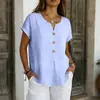 2026 Transfronterizo Europeo y Americano Tiktok Amazon Nuevo Color Sólido Estilo Perezoso Algodón y Lino Manga Corta Top Camiseta para Mujer