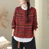 Cardigan Jaqueta Suéter Tricotado Feminino 2026 Novo Outono Algodão Estampa Vintage Solto Estiloso Top