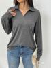 Comercio exterior transfronterizo Estación independiente de Amazon para mujer Primavera y otoño Nuevo manga larga simple color sólido solapa suelta bolsillo camiseta