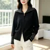 Novo cardigã de tricô listrado color-block de manga longa outono/inverno, um suéter de outer wear casual e de caimento solto para exportação para o Japão e Coreia do Sul