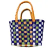 Cesta de Verduras Bolsa de Paja Nuevo Estilo Ins Cesta de Compras de Verduras Estilo Pastoral Bolsa para Mujer Bolsa Tejida Colorido Contrastante Puesto Colorido