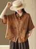 Camisa de Râmio Feminina Artística Cor Frita Camisa com Lapela Temperamento Top Fino Verão