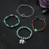 Pulsera para Hombre Temu Transfronteriza Nuevo Producto Estilo Bohemio Cordón Elástico con Cuentas de Madera Turquesa y Accesorios de Aleación