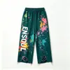 Pantalones personalizados pintados a mano con efecto desgastado de marcas de moda, pantalones de chándal anchos rasgados y deshilachados, pantalones de chándal para hombre de la alta calle americana
