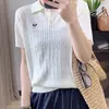 Novo top de malha T-shirt de verão estilo coreano, modelagem soltinha e slim, com gola e manga curta para mulheres, design versátil de nicho com bordado estilo universitário