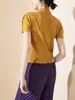 Miyake Alta Qualidade Textura Plissada Top Verão Design Feminino Fino Estilo Ocidental Camisa Pequena Camiseta de Manga Curta para Mulheres