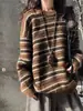 Suéter a Rayas de Bloques de Color Retro Americano para Hombre Otoño Invierno Corte Holgado Cuello Redondo Tejido de Punto Top Capa Base cleanfit