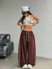 Pantalones anchos para mujer transfronterizos con cinta lateral de bloques de color, cintura elástica con cordón, caída larga hasta el suelo, estilo callejero, ajuste holgado, pantalones deportivos