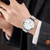 Venta al por mayor de fábrica Reloj Transfronterizo Vidrio de Luz Azul Colorido Reloj con Correa de Acero de Tres Ojos Reloj de Cuarzo para Hombre Regalo Reloj para Hombre