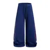 Calça de moletom larga e solta forrada com fleece para homens, marca da moda outono e inverno, letras de grafite, estampagem a quente, camuflagem, casual, calça comprida com cordão