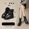 Botas Martin de suela gruesa para mujer, nueva colección de otoño 2026, estilo de bota individual, botines estilo británico, botas cálidas de invierno con forro de felpa y botines cortos con diseño de volantes