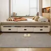 Cama sin cabecero de almacenamiento, cama de almacenamiento de tres cajones, cama tatami para apartamento pequeño, cama con somier de lamas y cajones, cama de cuero