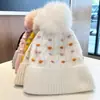Chapéu de Lã Peludo de Inverno, Pom Pom Fofo, Chapéu de Tricô Quente e Espesso à Prova de Frio para Meninas, Chapéu de Esqui Atacado