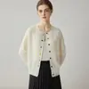 Suéter de Cashmere 100% Puro Estilo Old Money para Mulheres, Cardigã Gola Redonda, Novo Suéter de Tricô Bordado Soltinho Outono/Inverno, Roupa Externa