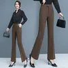 Pantalones de traje acampanados marrones para mujer, nuevo estilo primavera y otoño 2026, de cintura alta, holgados, adelgazantes, de pierna recta, pantalones casuales acampanados