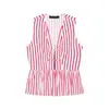 Roupas Femininas Transfronteiriças 2026 Moda Europeia e Americana Ajuste ao Corpo Bainha Estilo Saia Curta Cordão de Ajuste Blusa de Listras para Mulheres D6338800