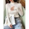 Tejido de punto Otoño Nuevo para Mujer 2020 Invierno Ajustado Cuello Alto Simulado Camiseta Base Ajustada Casual de Manga Larga Top