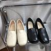 Tacones Altos, Tacones Medianos, Capa Única de Piel de Vaca de Punta Cuadrada de Boca Baja Primavera y Verano 2025 Zapatos de Moda de Cuero Tacón Grueso para Mujer Color Puro