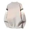 Suéter de Tricô Gola Redonda Colorido Patchwork Listrado Outono Inverno Jovem Solto Ombro Caído Moda Plus Size Camada Base Casual Masculino